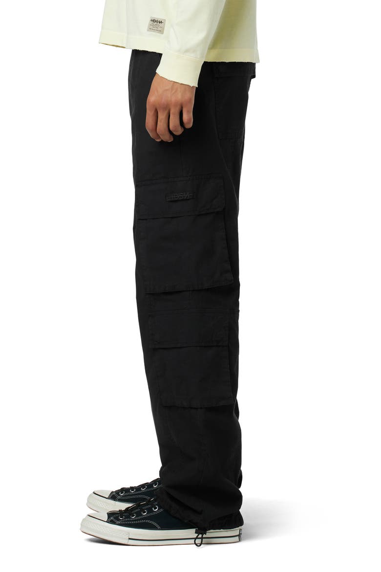 Drawstring Stretch Cotton Cargo Pants, Alternate, color, BLACK