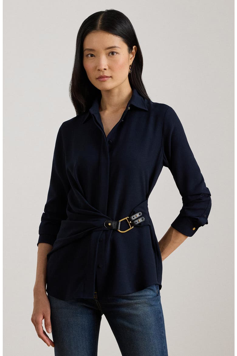 Buckle Trim Georgette Blouse, Alternate, color, LAUREN NAVY