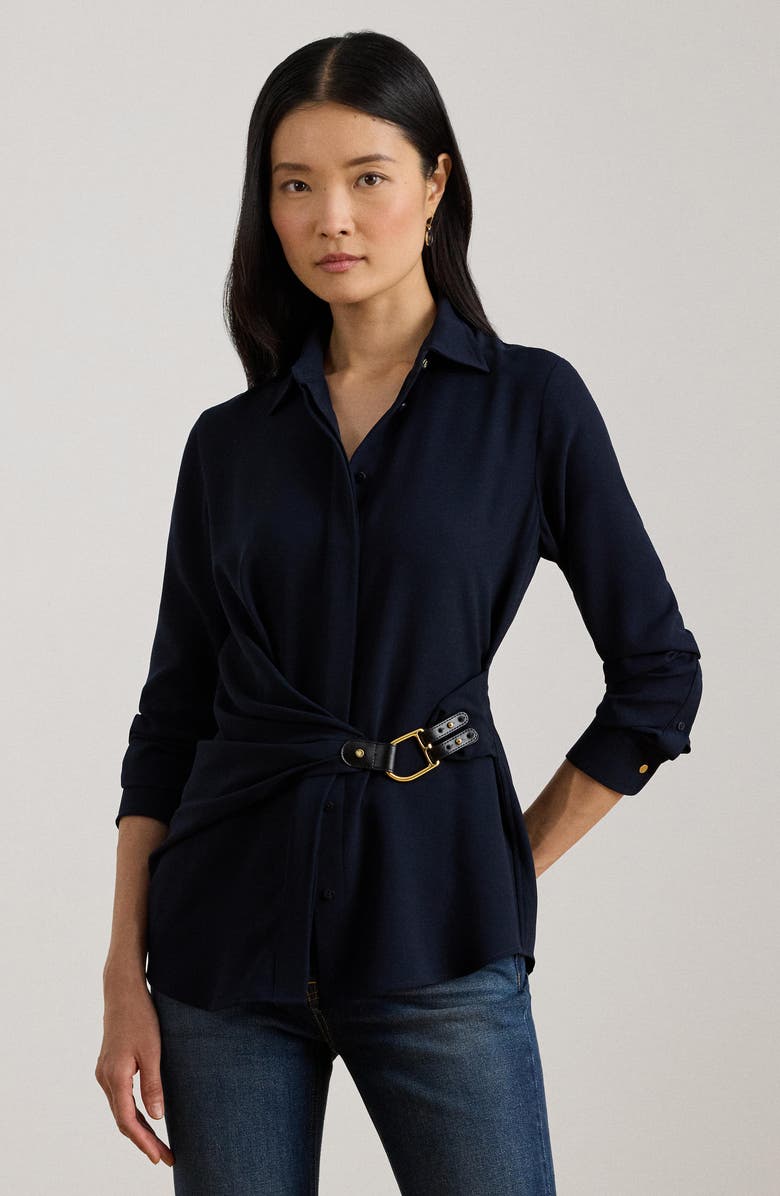 Lauren Ralph Lauren Kreshay Button-Up Buckle Top, Alternate, color, Lauren Navy