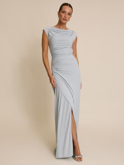 Cowl Gathered Short Sleeve Bridesmaid