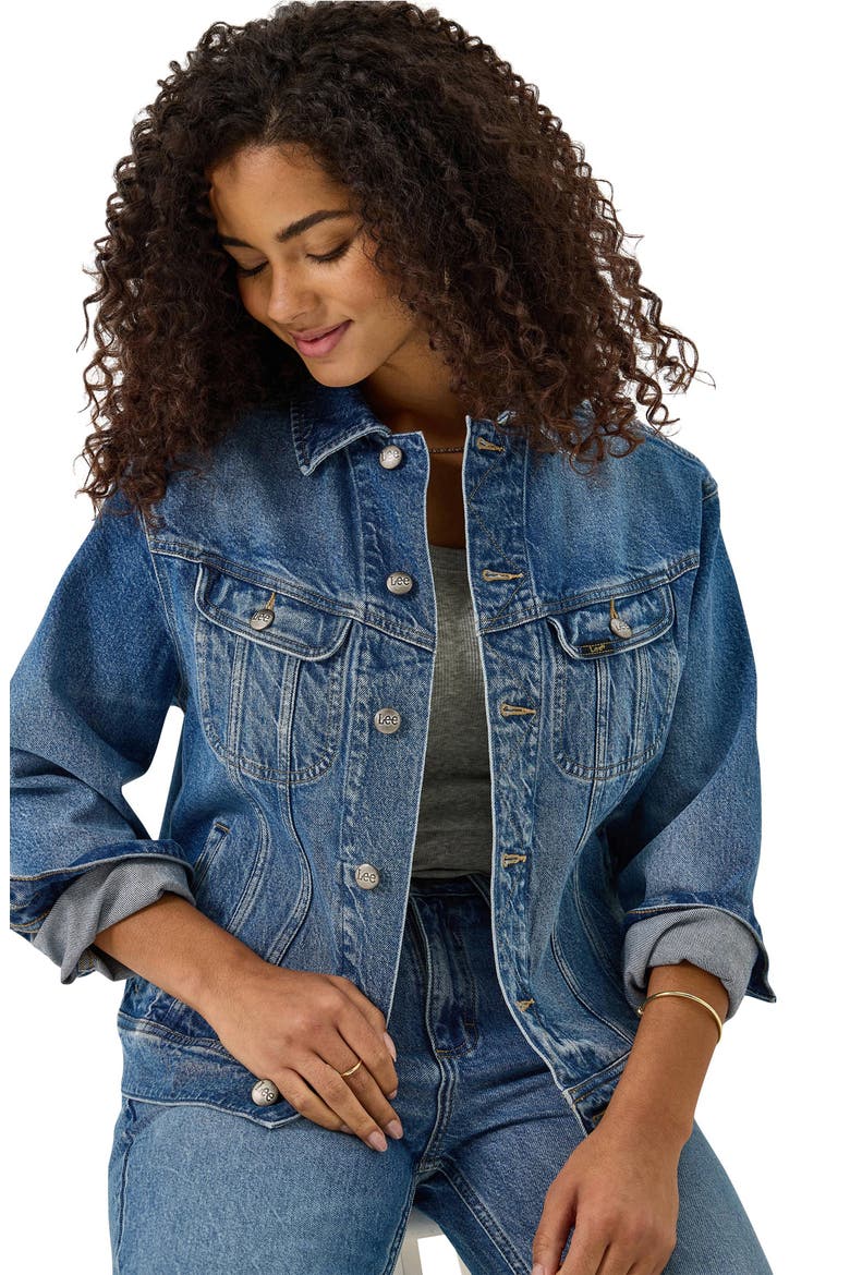 Loose Rider Denim Trucker Jacket, Alternate, color, MID CHAPTER