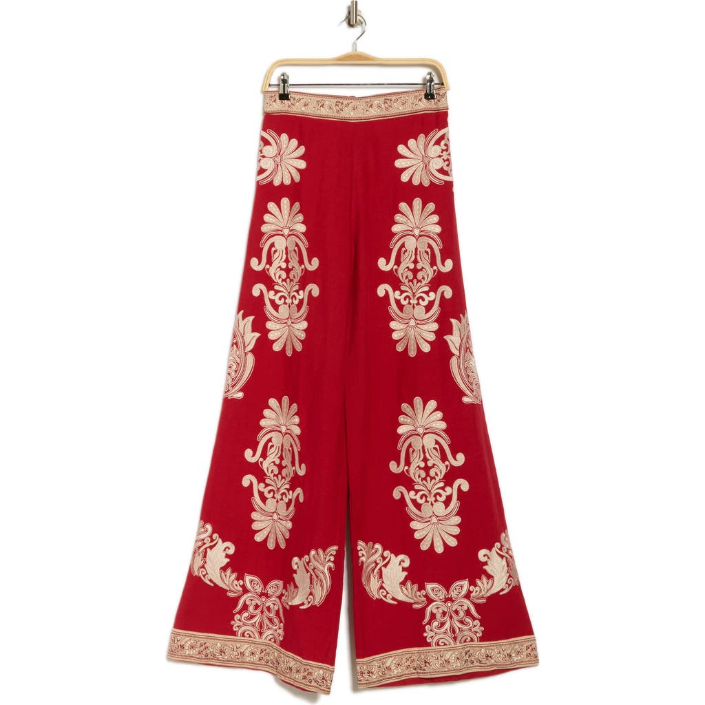 Alice And Olivia Athena Embroidered Pant In Red