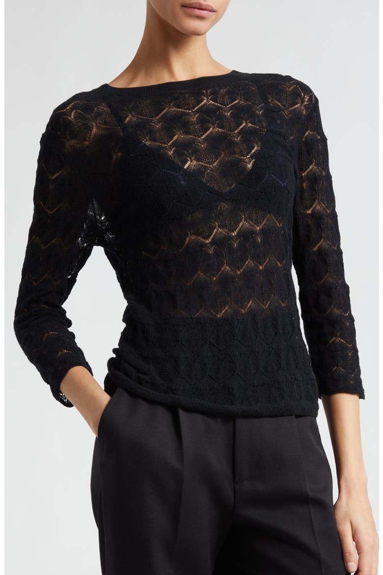 Long Sleeve Cotton Lace Top, Alternate, color, BLACK