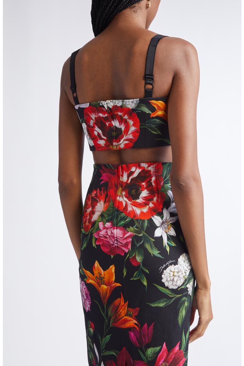 Floral Print Stretch Faille Crop Top, Alternate, color, HN5PB ANEMONI GIGLI F.NERO