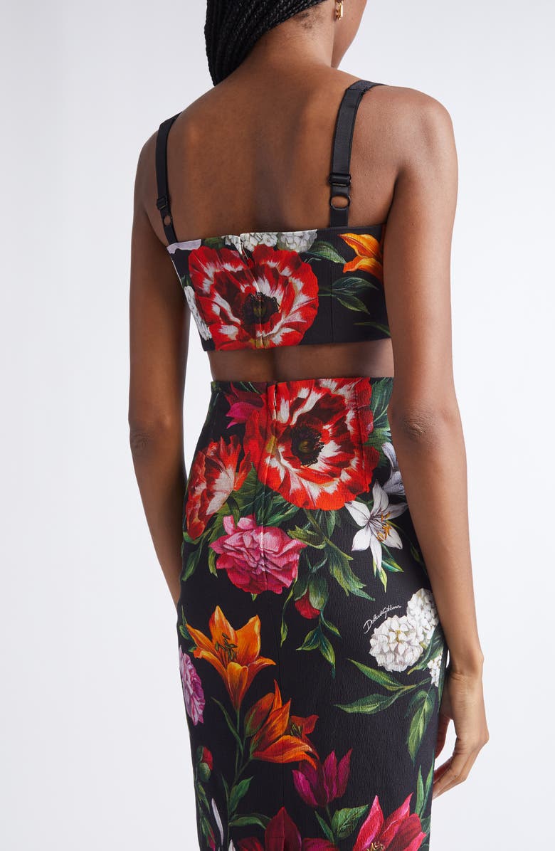 Dolce&Gabbana Floral Print Stretch Faille Crop Top, Alternate, color, Hn5pb Anemoni Gigli F.nero