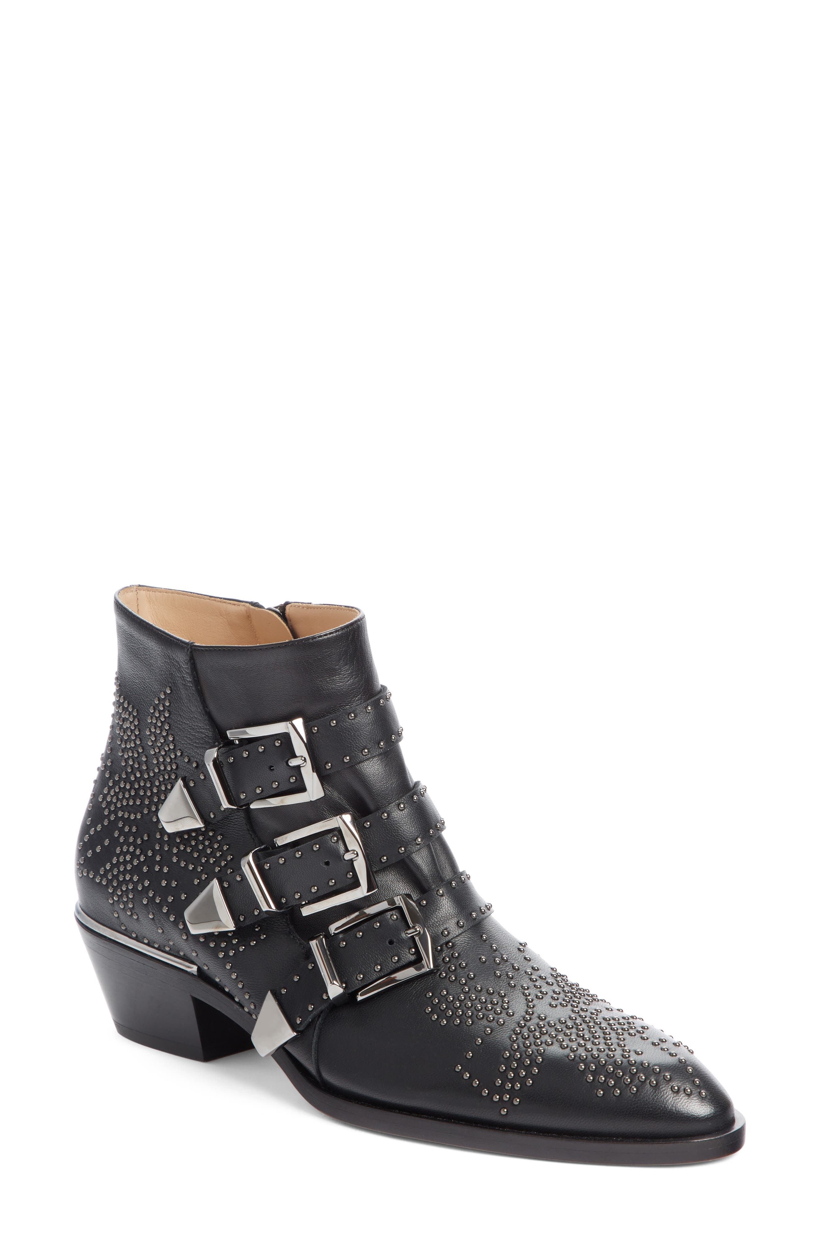 Susanna Stud Buckle Bootie, Main, color, BLACK