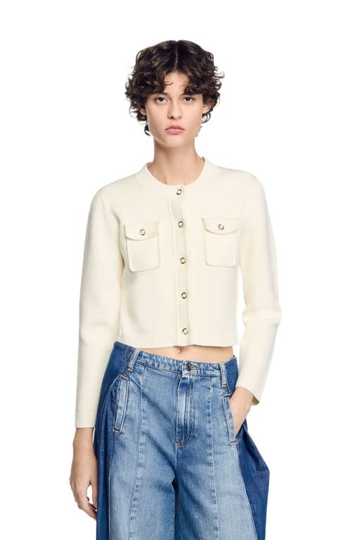 Sandro Rib Knit Cardigan In Ecru