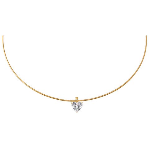 Lab Grown Diamond Heart Round Omega Chain Necklace 14K