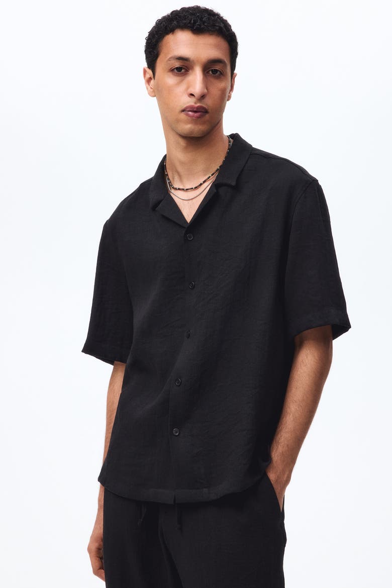 Relaxed Fit Resort Shirt, Main, color, Black