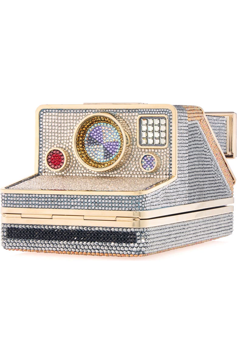 JUDITH LEIBER COUTURE Mary Instant Camera Crystal Clutch, Main, color, Silver Brown Multi