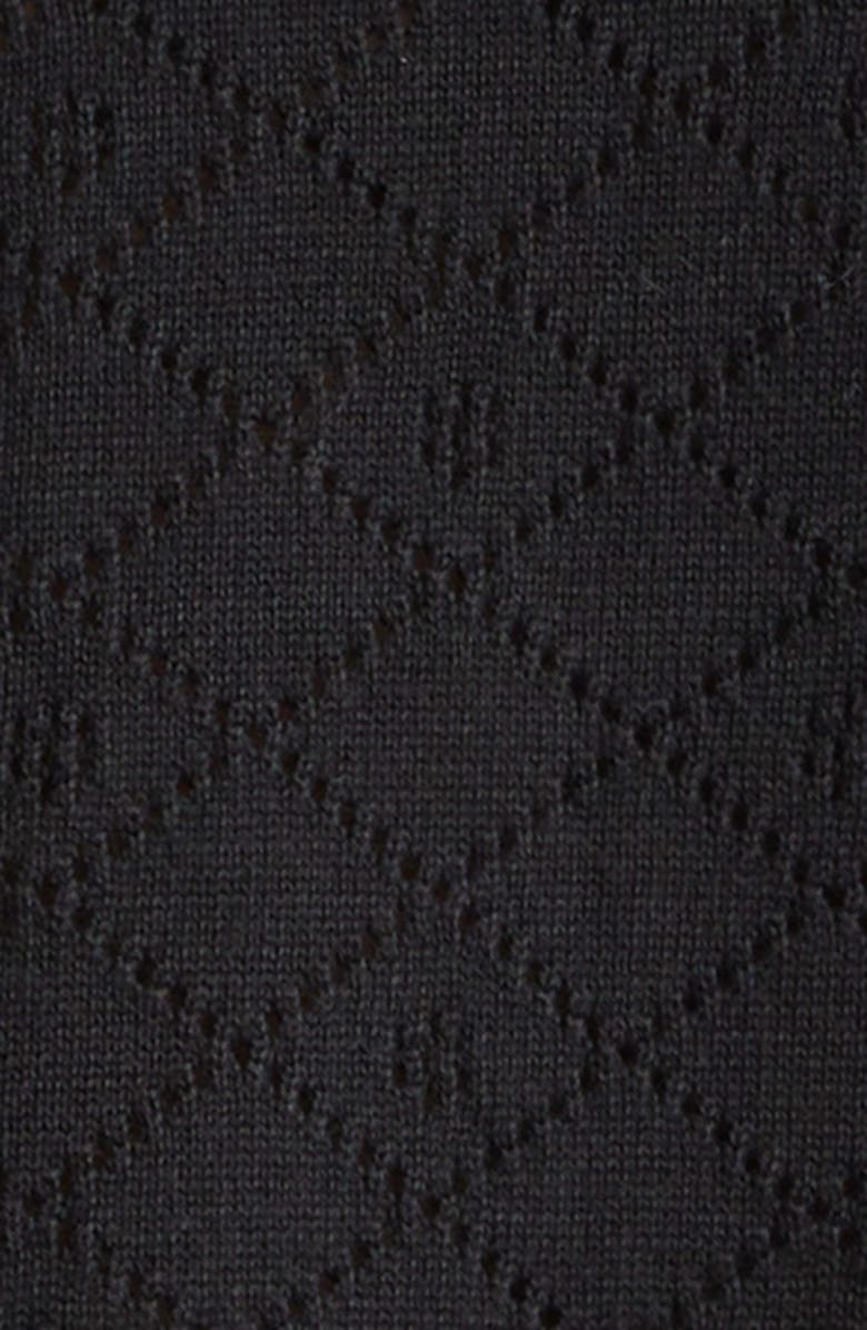 Bode Anisette Floral Pointelle Stitch Cotton Polo Sweater, Alternate, color, Black