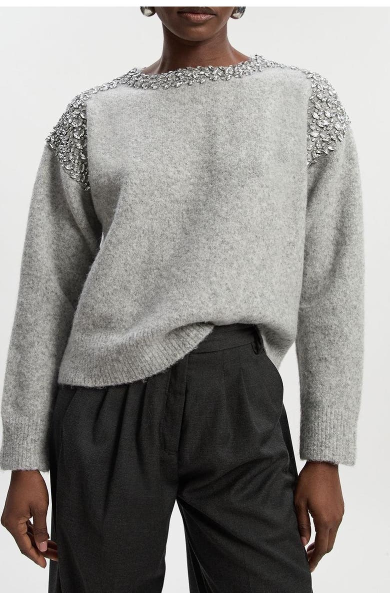 Karen Millen Embellished Trim Cosy Knit Jumper, Alternate, color, Grey