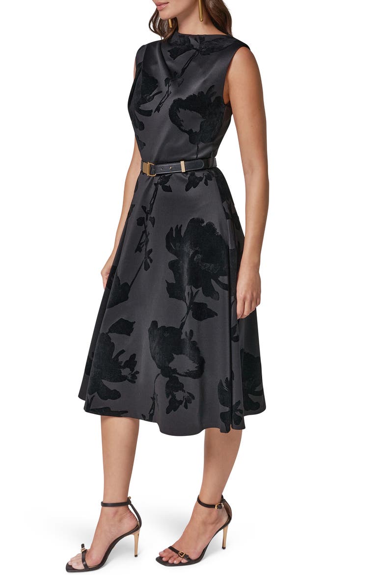 Floral Print A-Line Dress, Alternate, color, BLACK/ BLACK