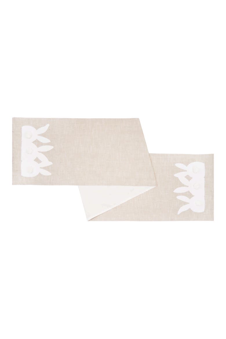 Easter White Trio Bunny Rabbits w/ Tufted Bums Decorative Table Runner 14" x 72", Main, color, Beige