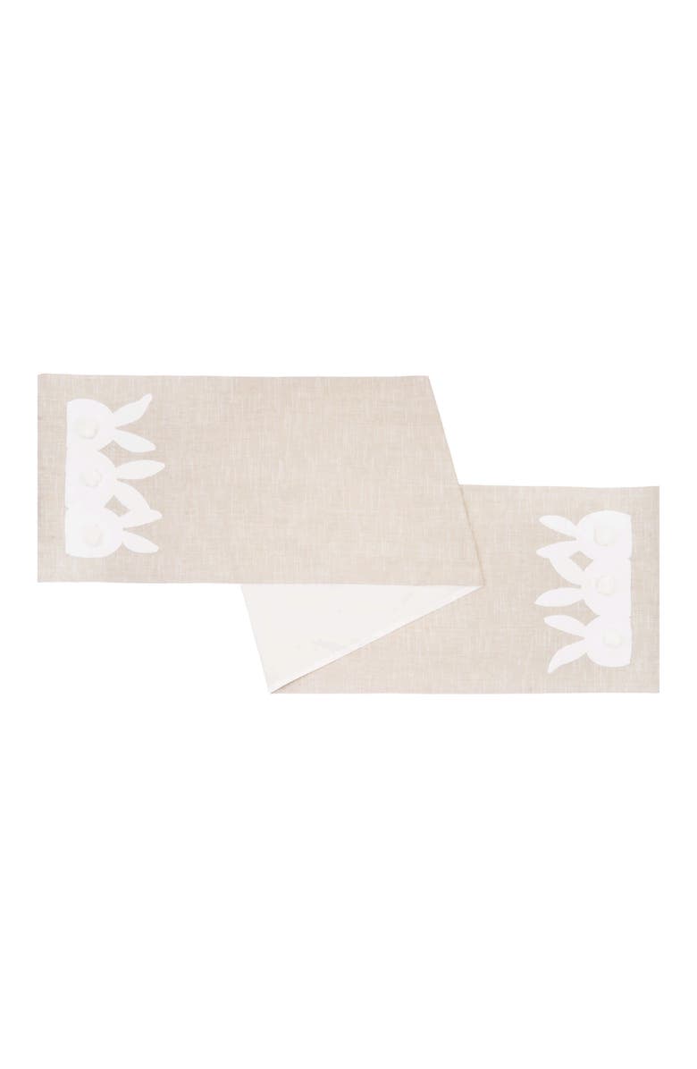 C&F Home Easter White Trio Bunny Rabbits w/ Tufted Bums Decorative Table Runner 14" x 72", Main, color, Beige