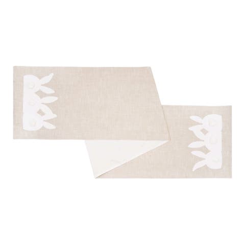 Easter White Trio Bunny Rabbits w/ Tufted Bums Decorative Table Runner 14" x 72"