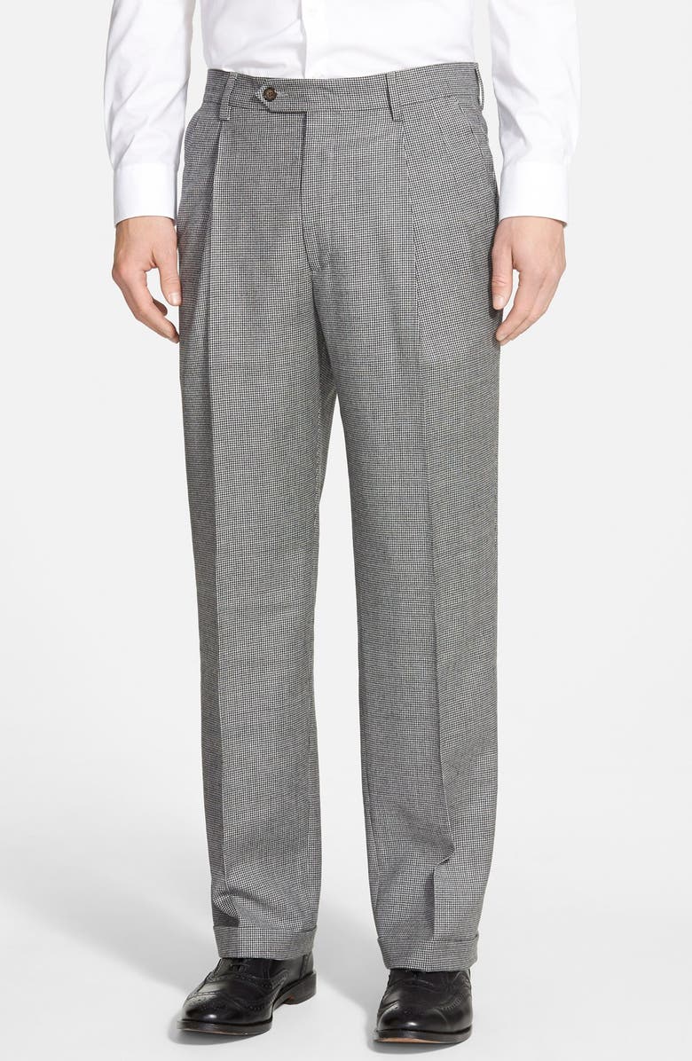 Berle Pleated Houndstooth Wool Trousers, Main, color, 