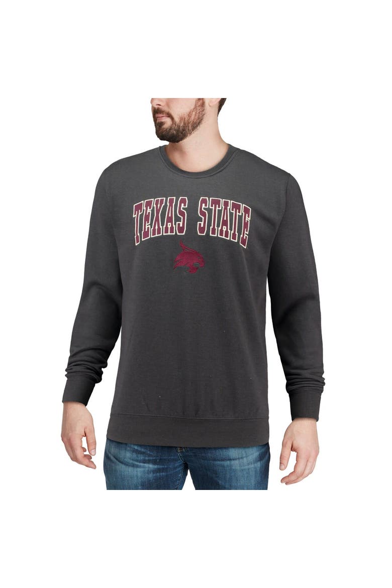 Men's Colosseum Charcoal Texas State Bobcats Arch & Logo Crew Neck Sweatshirt, Alternate, color, Charcoal