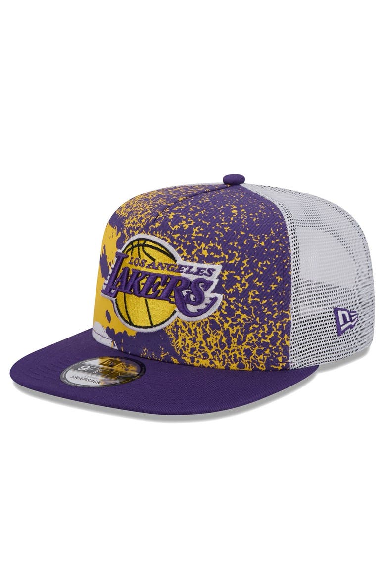 Men's New Era Purple Los Angeles Lakers Court Sport Speckle 9FIFTY Snapback Hat, Main, color, Purple