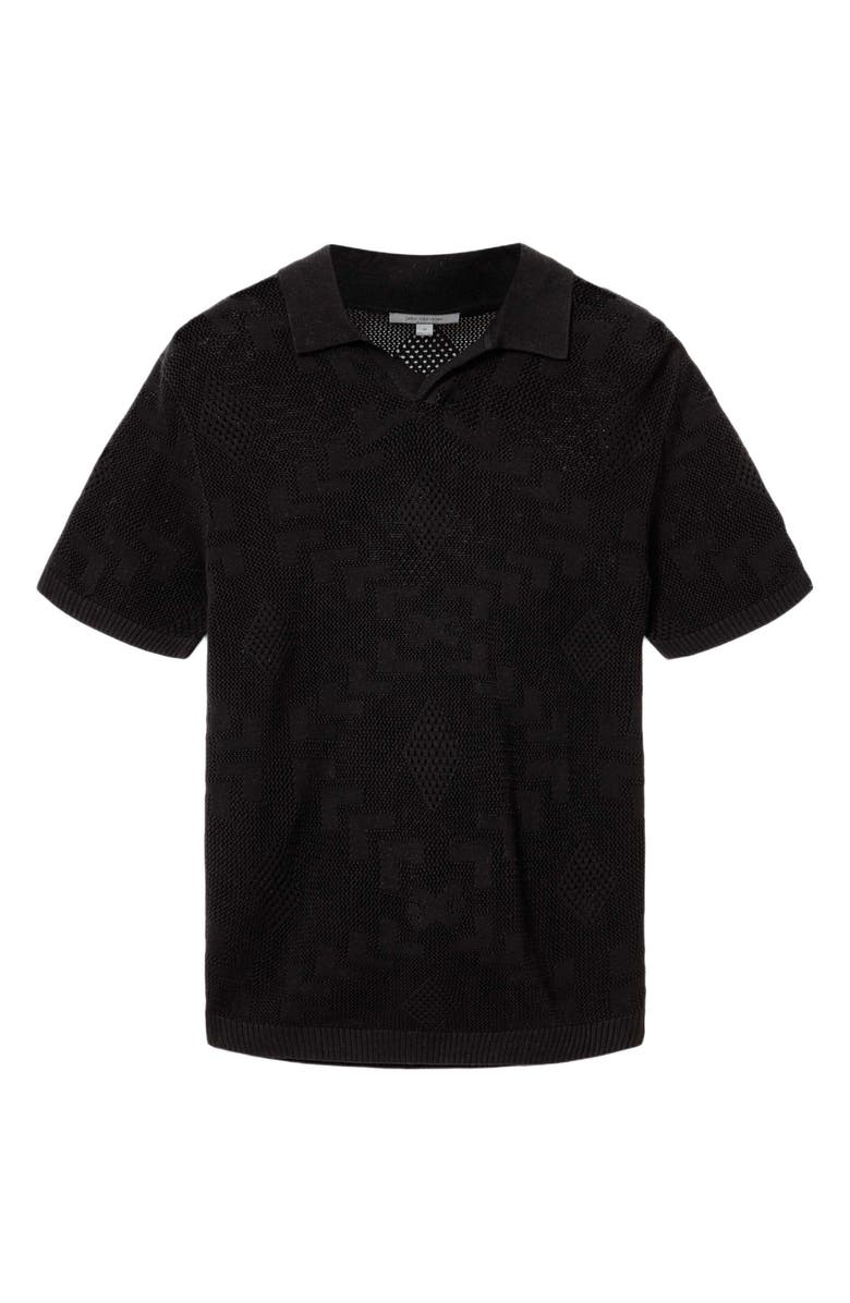 John Varvatos Corso Organic Cotton Diamond Crochet Polo, Alternate, color, Black