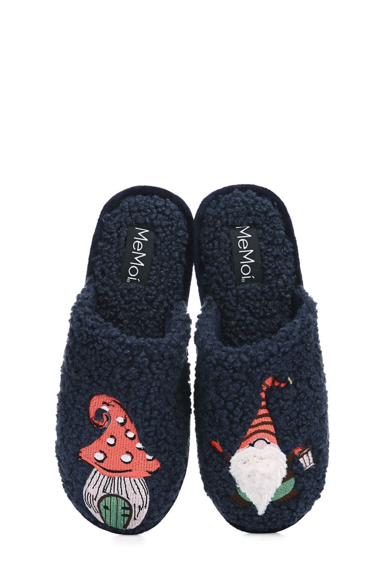 Gnome Mushroom Faux Shearling Memory Foam Slipper, Alternate, color, NAVY