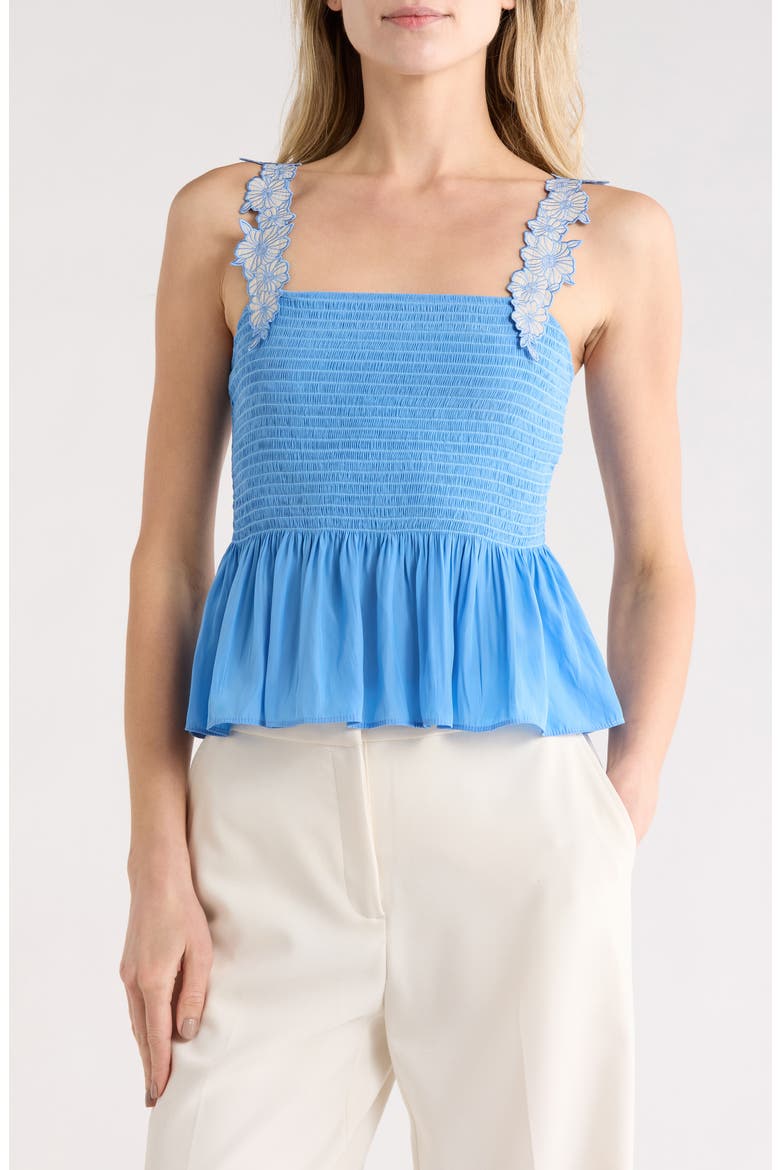 Giulia Floral Strap Smocked Top, Main, color, RIBBON BLUE