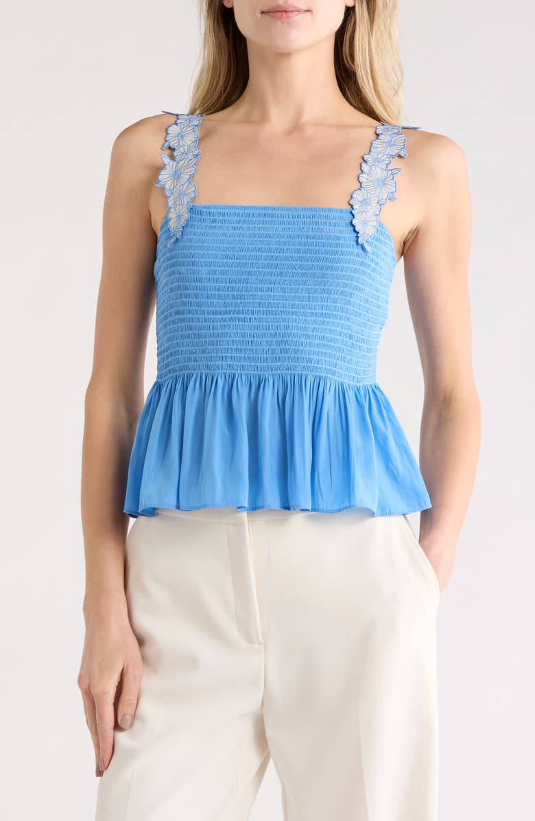 Ramy Brook Giulia Floral Strap Smocked Top, Main, color, Ribbon Blue