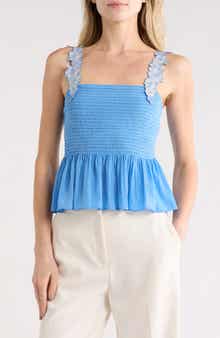 Ramy Brook Giulia Floral Strap Smocked Top
