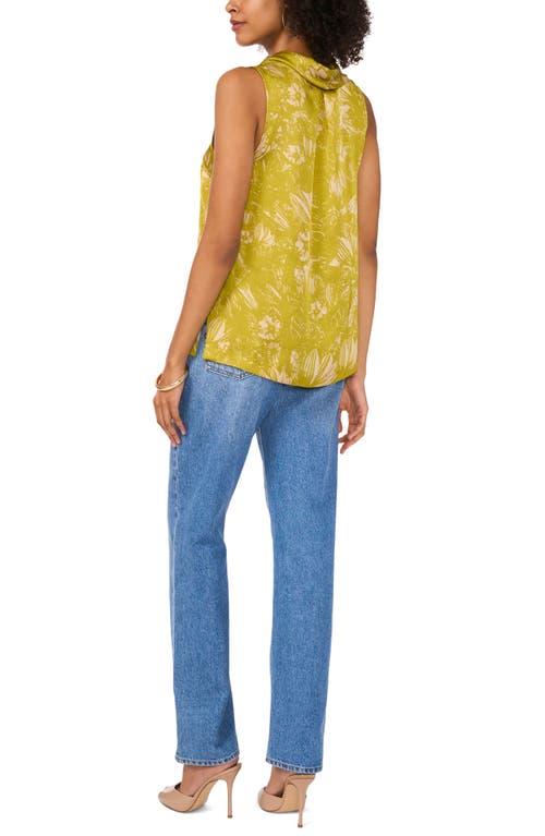 VINCE CAMUTO VINCE CAMUTO FLORAL PRINT SLEEVELESS COWL NECK SATIN TOP 