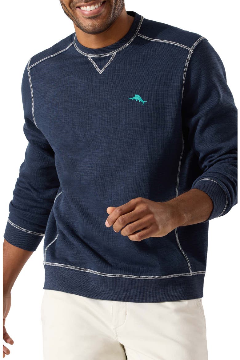 x Disney® Tobago Mickey Mouse Appliqué Graphic Sweatshirt, Main, color, OCEAN DEEP