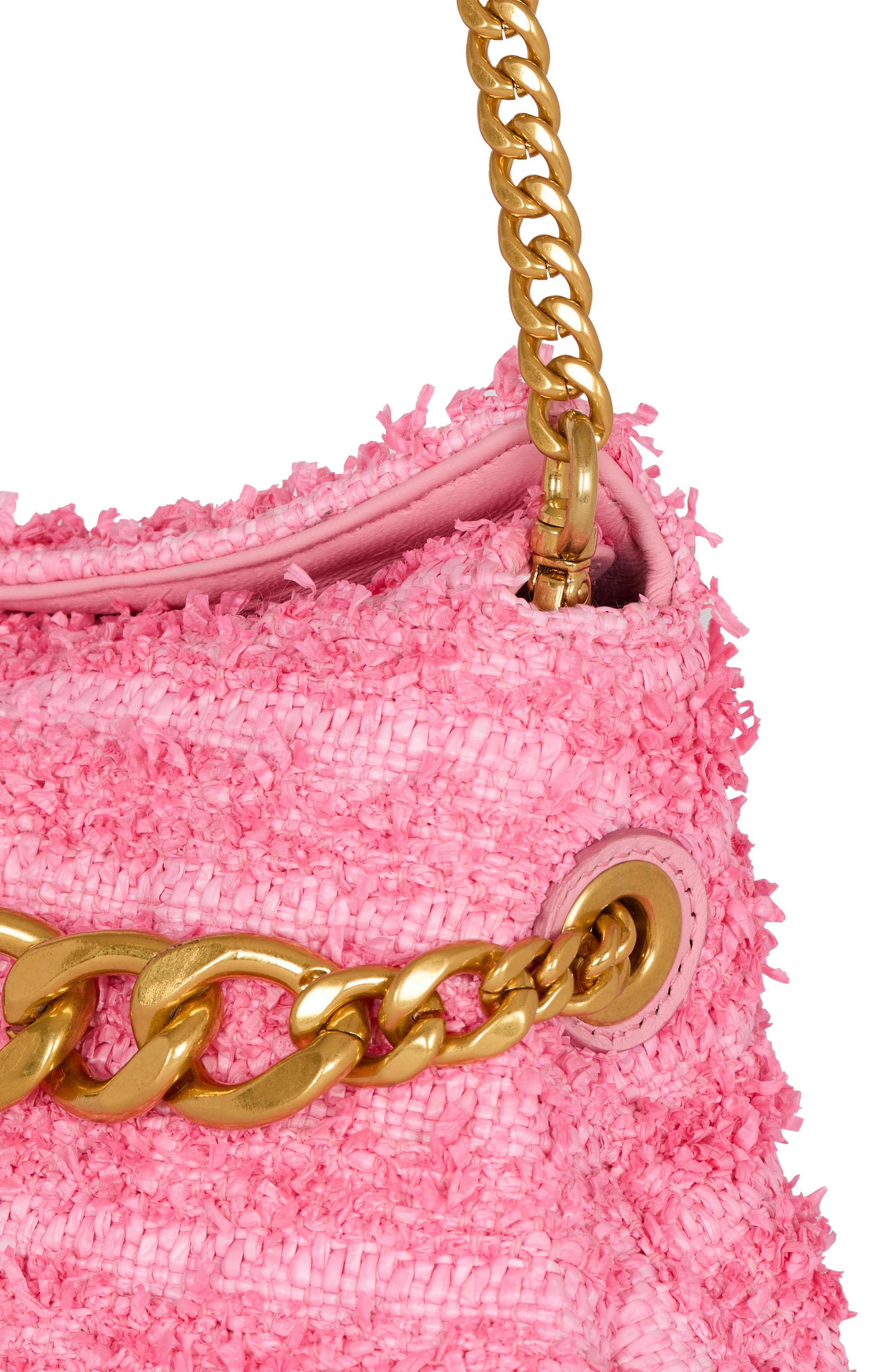 Balmain 1945 Raffia & Tweed Soft Pouch Clutch, Alternate, color, 