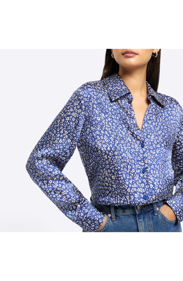 River Island Floral Satin Button-Up Shirt, Alternate, color, 
