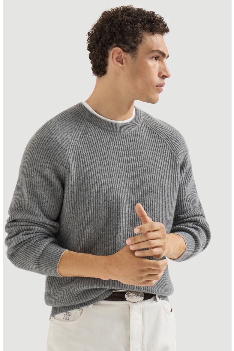Cashmere English rib sweater with raglan sleeves, Alternate, color, Dark Grey
