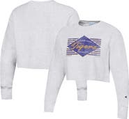 Champion Women's Champion Heather Gray LSU Tigers Reverse Weave Cropped Pullover Sweatshirt