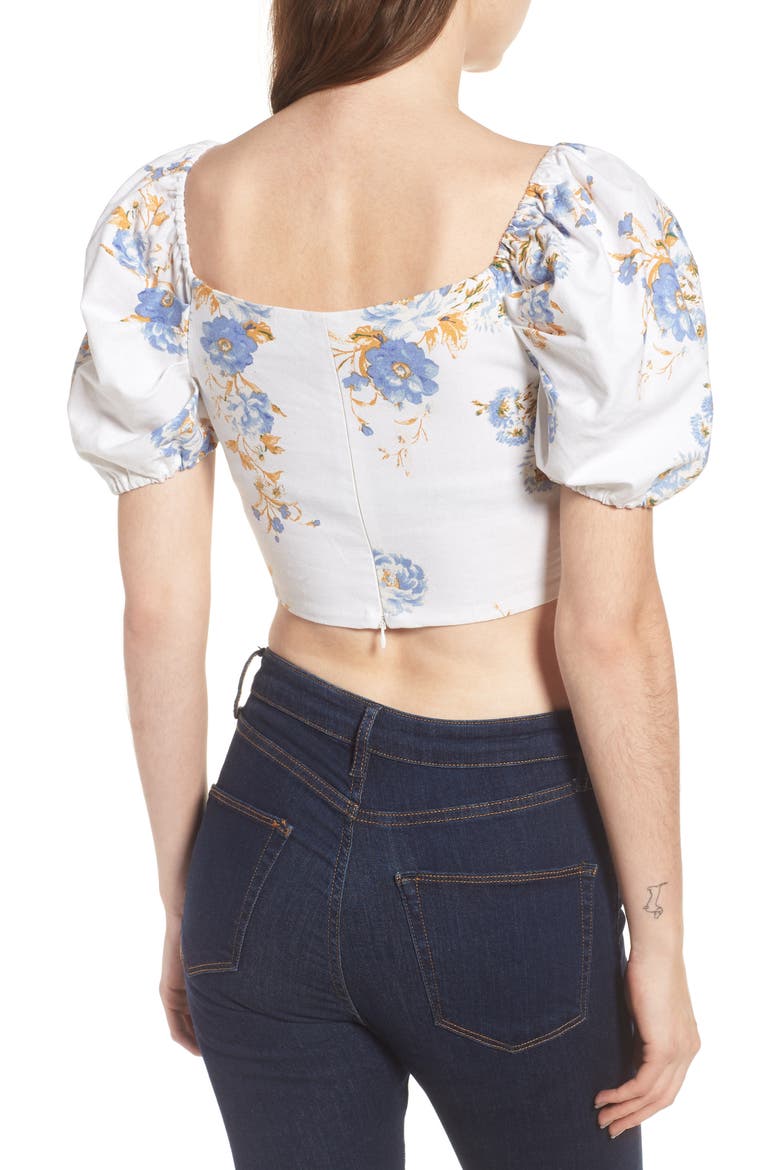 Cesena Puff Sleeve Crop Top, Alternate, color, IVORY FLORAL