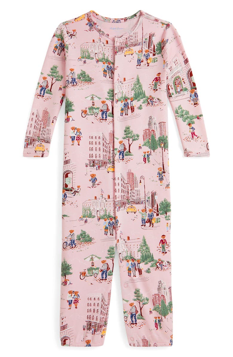 Ralph Lauren NYC School Bear Print Romper, Main, color, Multi
