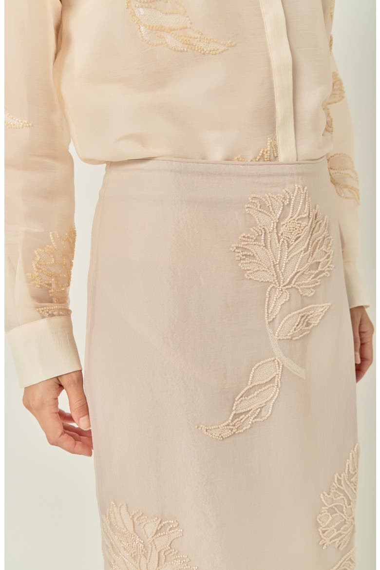Beaded Floral Sheer Midi Skirt, Alternate, color, NATURAL