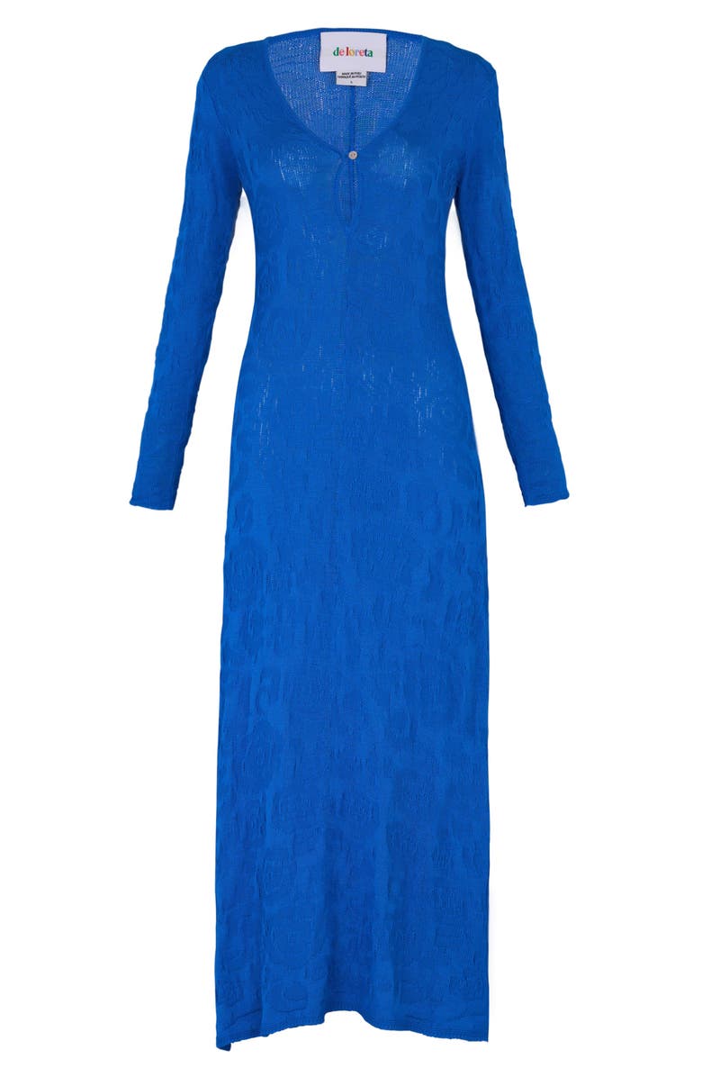 De Loreta Petunia Long Sleeve Cotton Blend Sweater Midi Dress, Alternate, color, Indigo Flowers