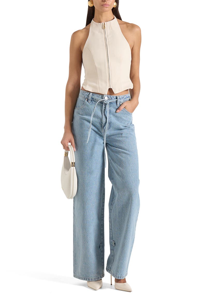 Claudette Twill Halterneck Backless Top, Main, color, Cream