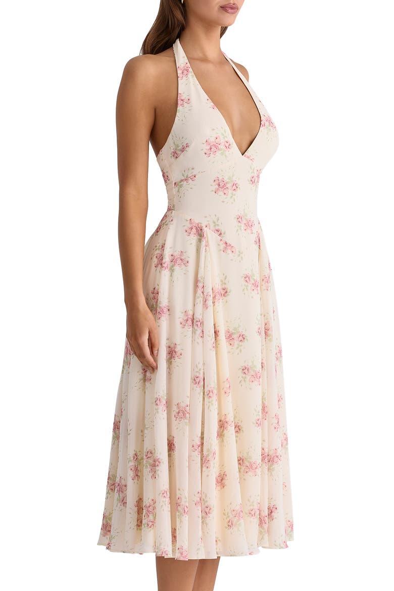 Solada Floral Halter Midi Dress, Alternate, color, IVORY VINTAGE ROSE PRINT
