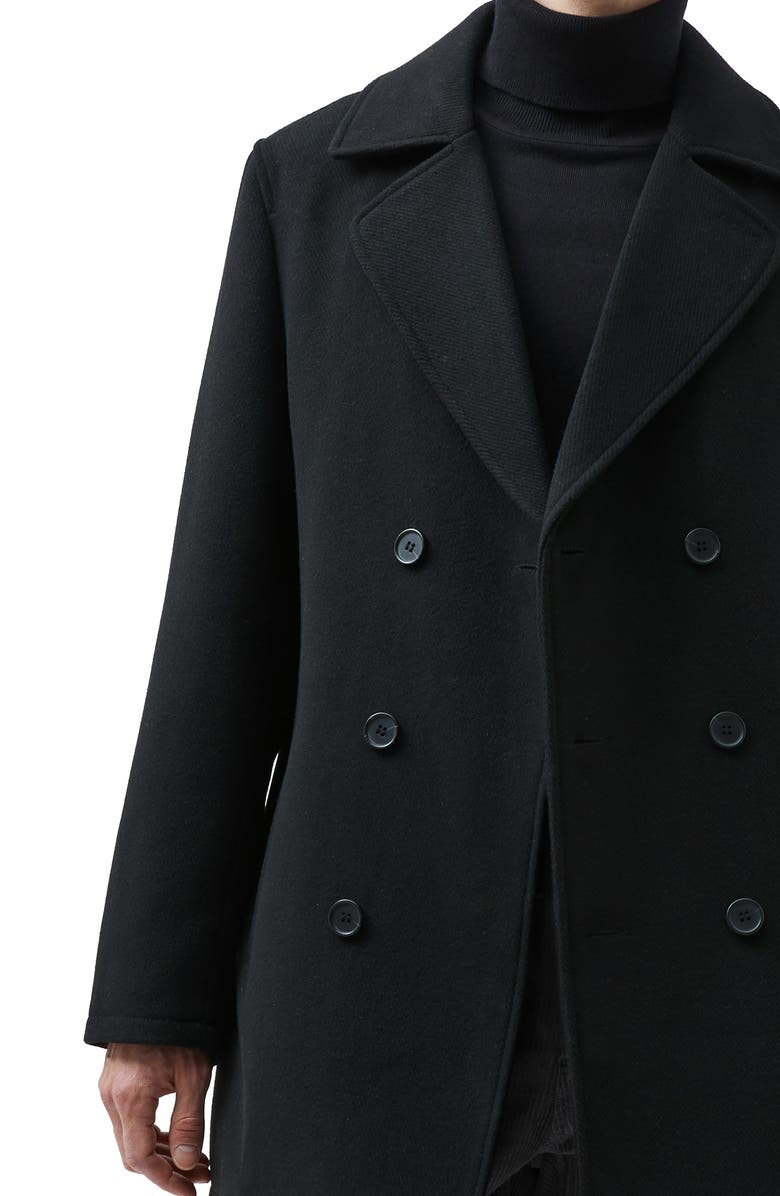 French Connection Water Repellent Black Felted Twill Peacoat, Alternate, color, 