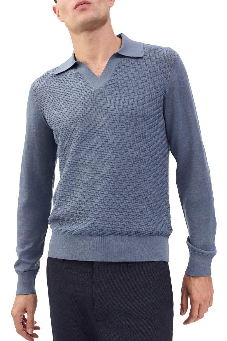 Charles Wool Johnny Collar Polo Sweater, Main, color, BLUE