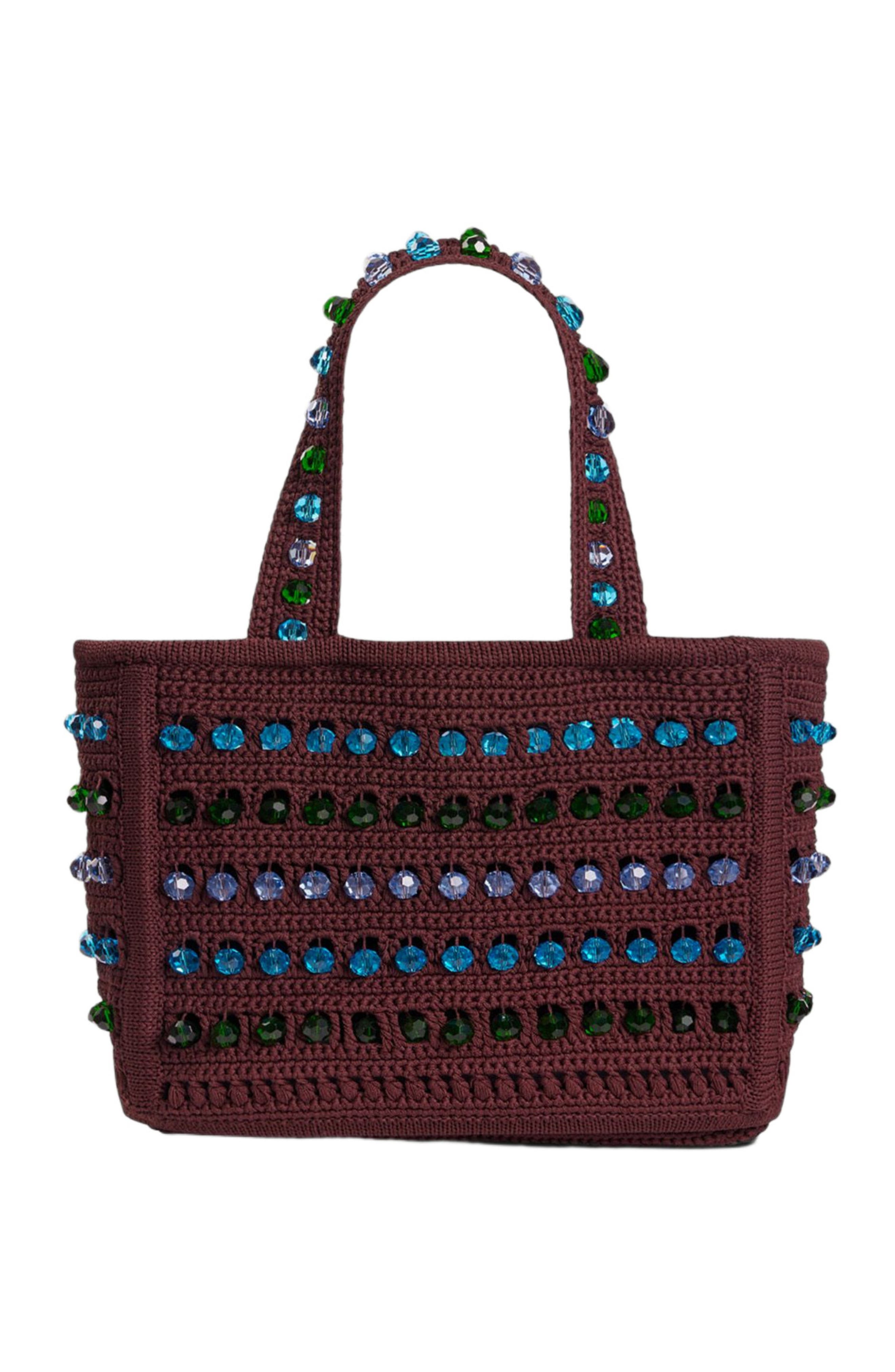 SANDRO Beaded crochet bag, Main, color, Brown