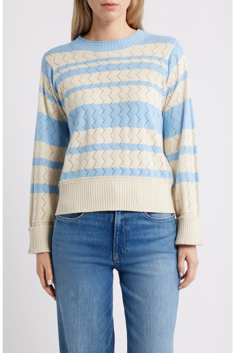 Pointelle Stripe Sweater, Main, color, ECRU/ AIRY BLUE