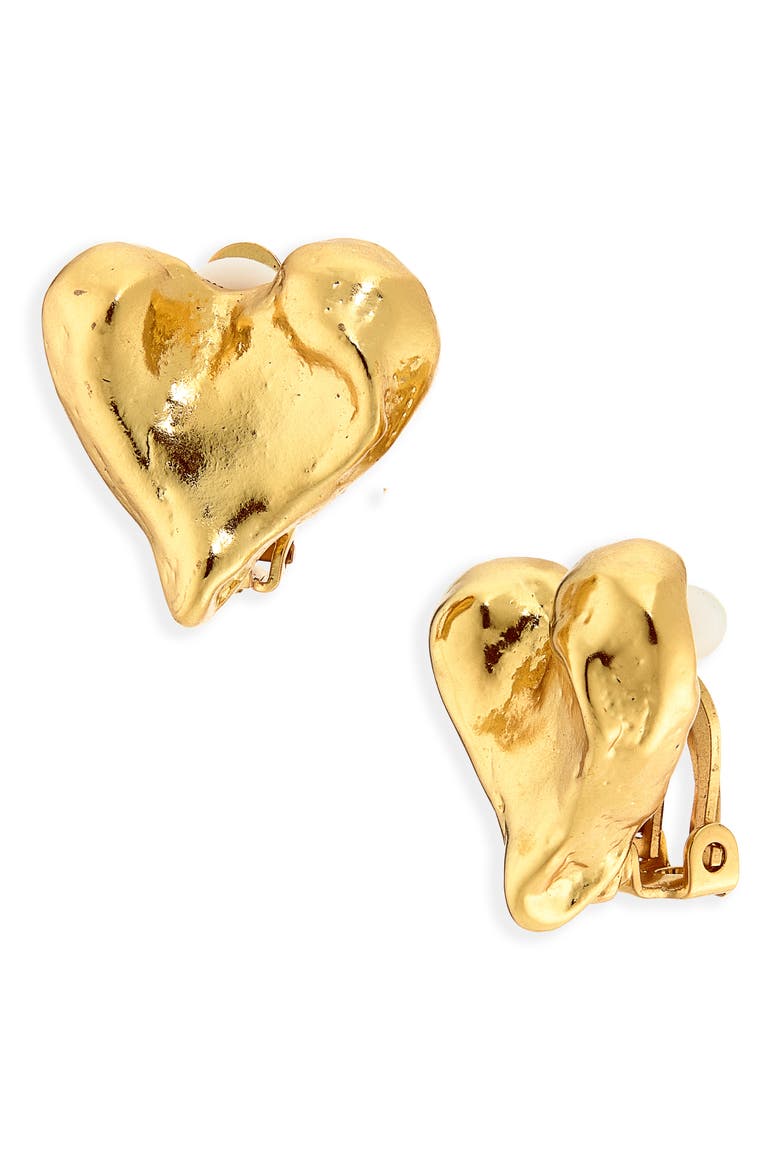 Molten Heart Clip-On Earrings, Main, color, GOLD