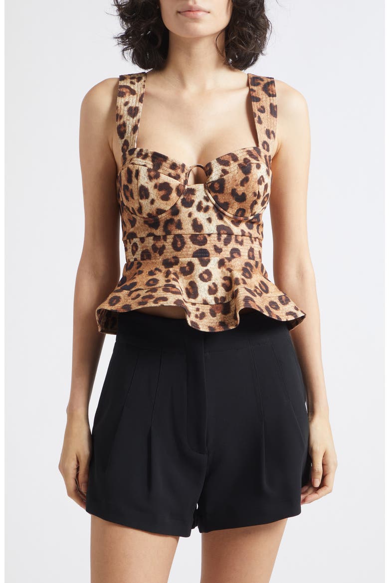 Rema Leopard Print Bustier Peplum Top, Main, color, NEUTRAL