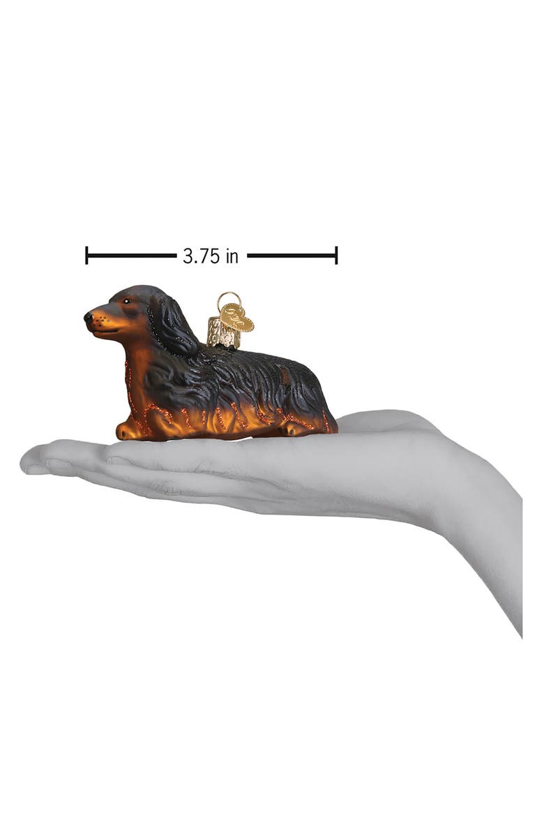 Long-Haired Dachshund Christmas Ornament, Alternate, color, BLACK/ BROWN