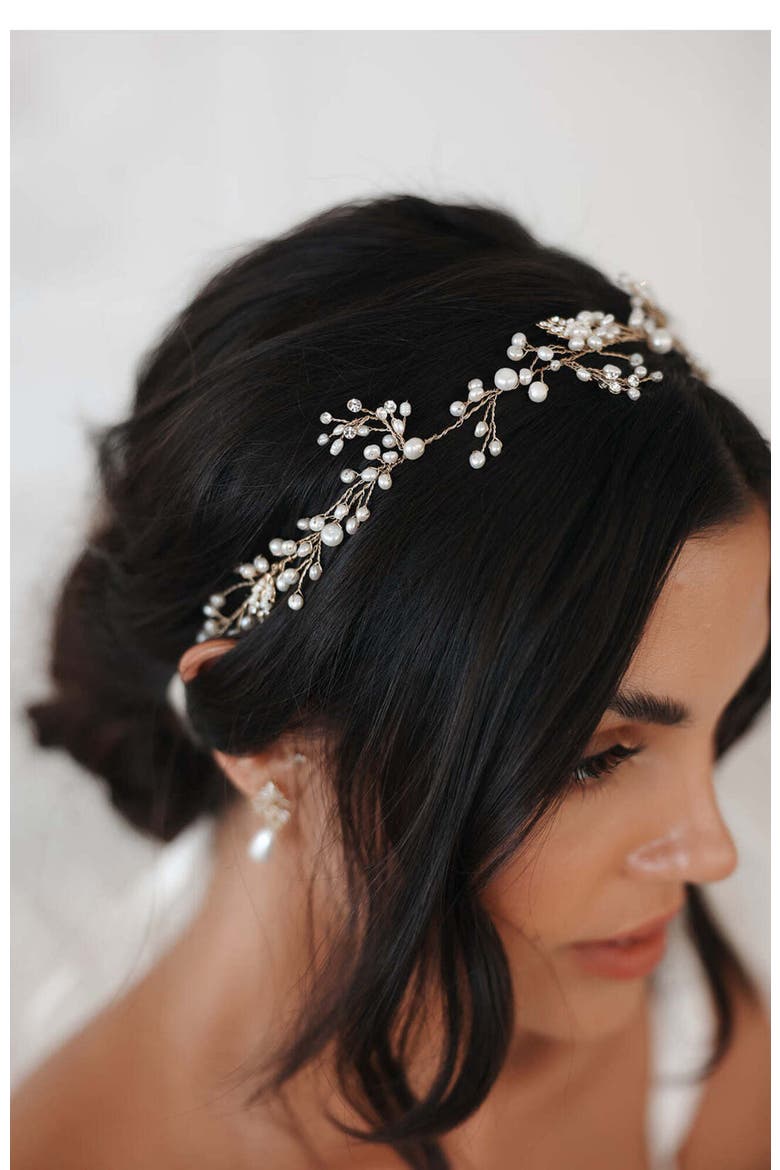 Elwood Freshwater Pearl Hair Vine, Alternate, color, Gold