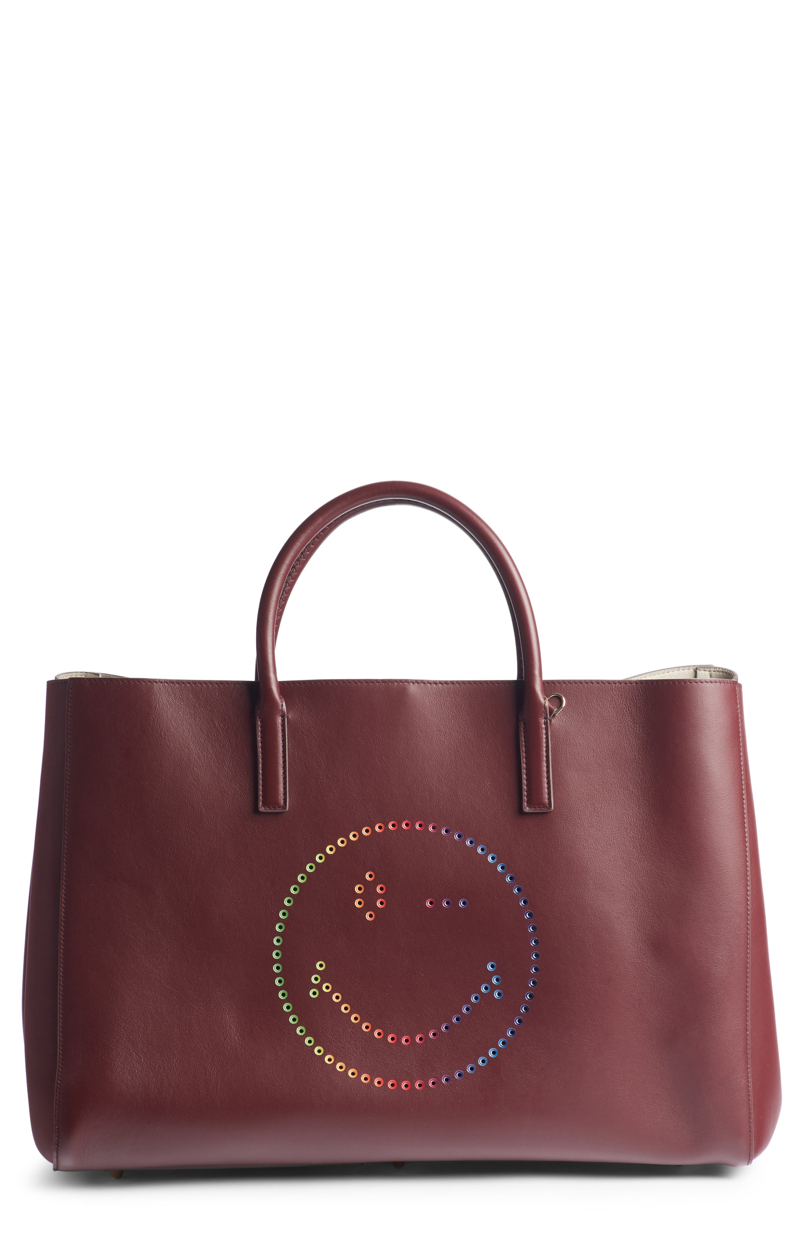 Anya Hindmarch Ebury Rainbow Smiley Leather Tote, Main, color, 