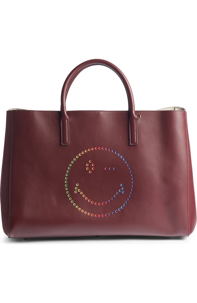 Anya Hindmarch Ebury Rainbow Smiley Leather Tote, Main, color,